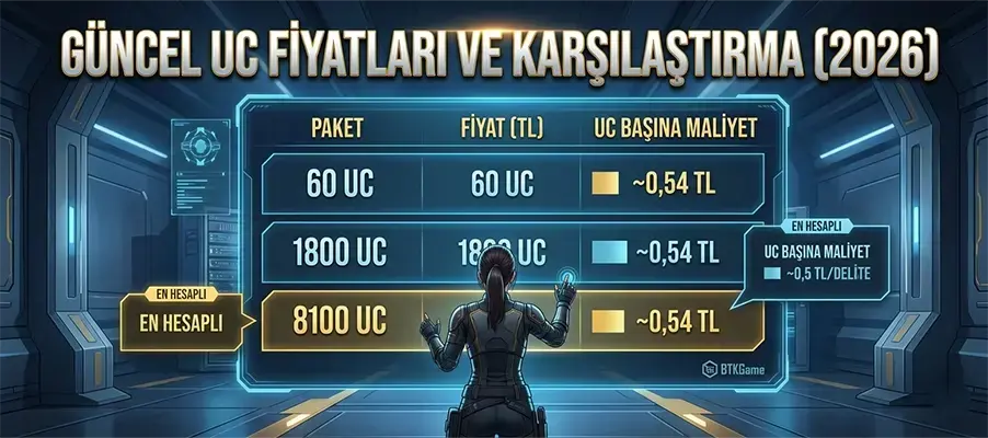 PUBG Mobile UC Fiyatları 2026 | Tüm Paketler PUBG Mobile UC Fiyatları 2026 | Tüm Paketler