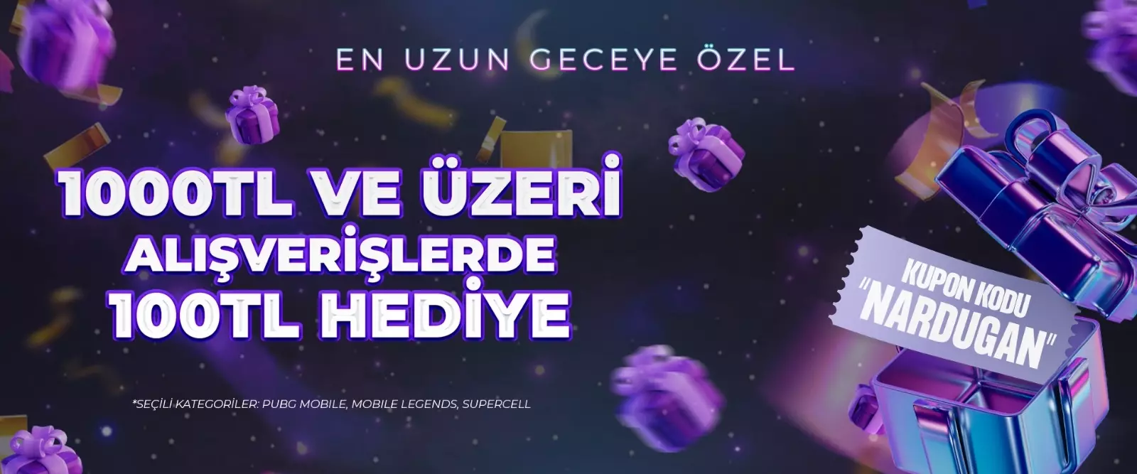 En Uzun Geceye Özel 1000 TL'ye 100 TL İndirim En Uzun Geceye Özel 1000 TL'ye 100 TL İndirim