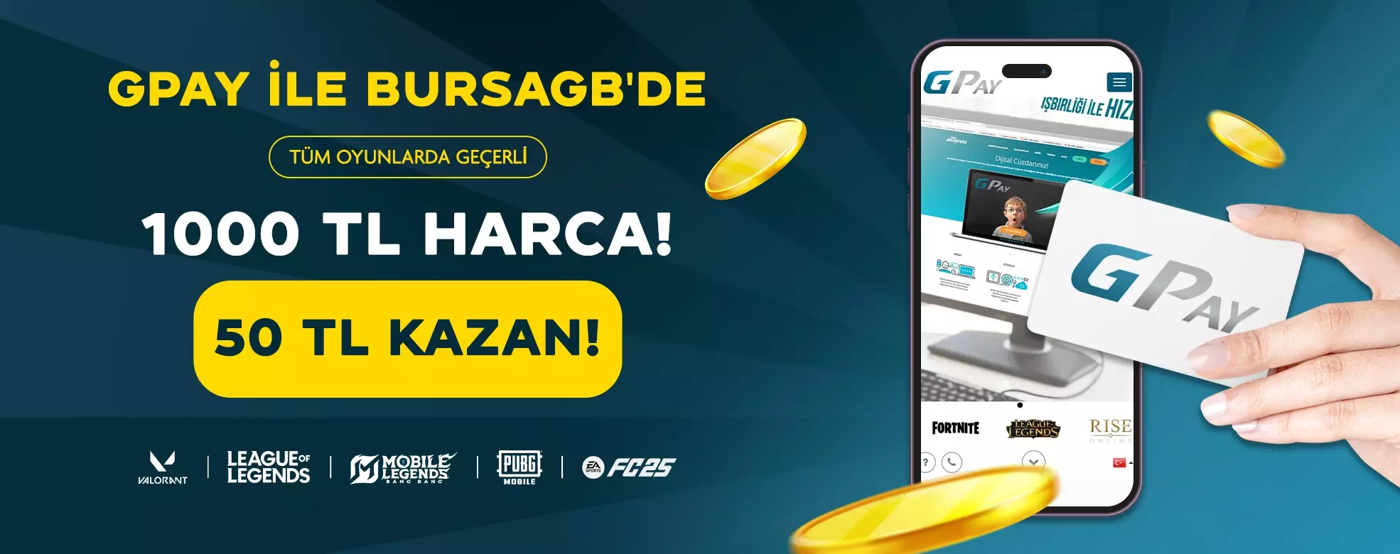 Bursagb'de tüm oyunlarda geçerli 50TL Nakit İade!