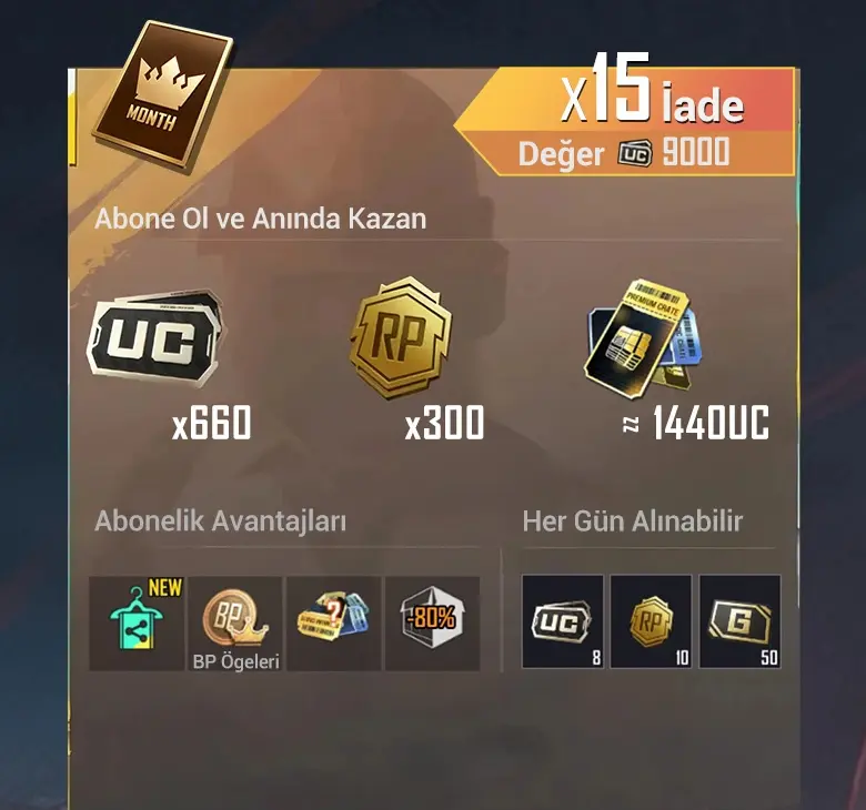 Pubg Mobile Prime Plus (1 Aylık)