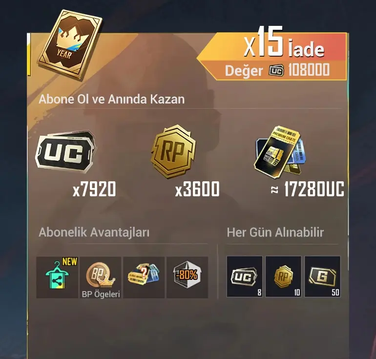 Pubg Mobile Prime Plus (12 Aylık)