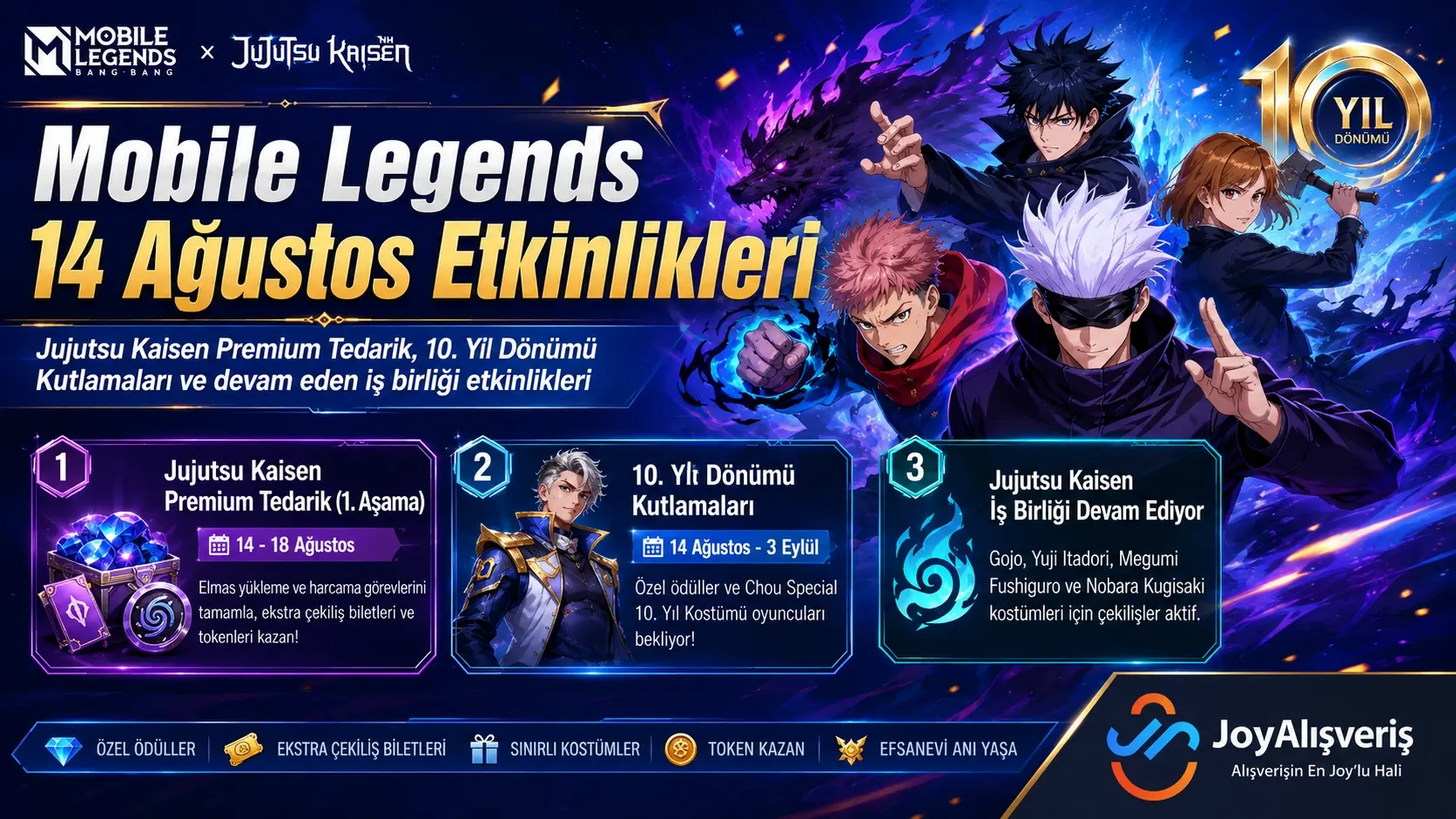 Mobile Legends 14 Ağustos Etkinlikleri: Jujutsu Kaisen ve 10. Yıl Heyecanı