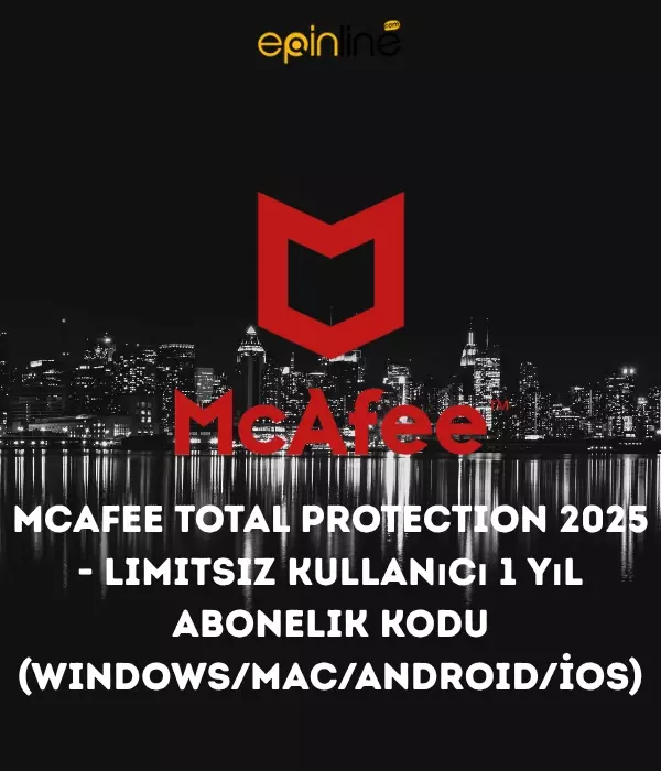 McAfee Total Protection 2025 - Limitsiz Kullanıcı 1 Yıl Abonelik Kodu (Windows/MAC/Android/İOS)