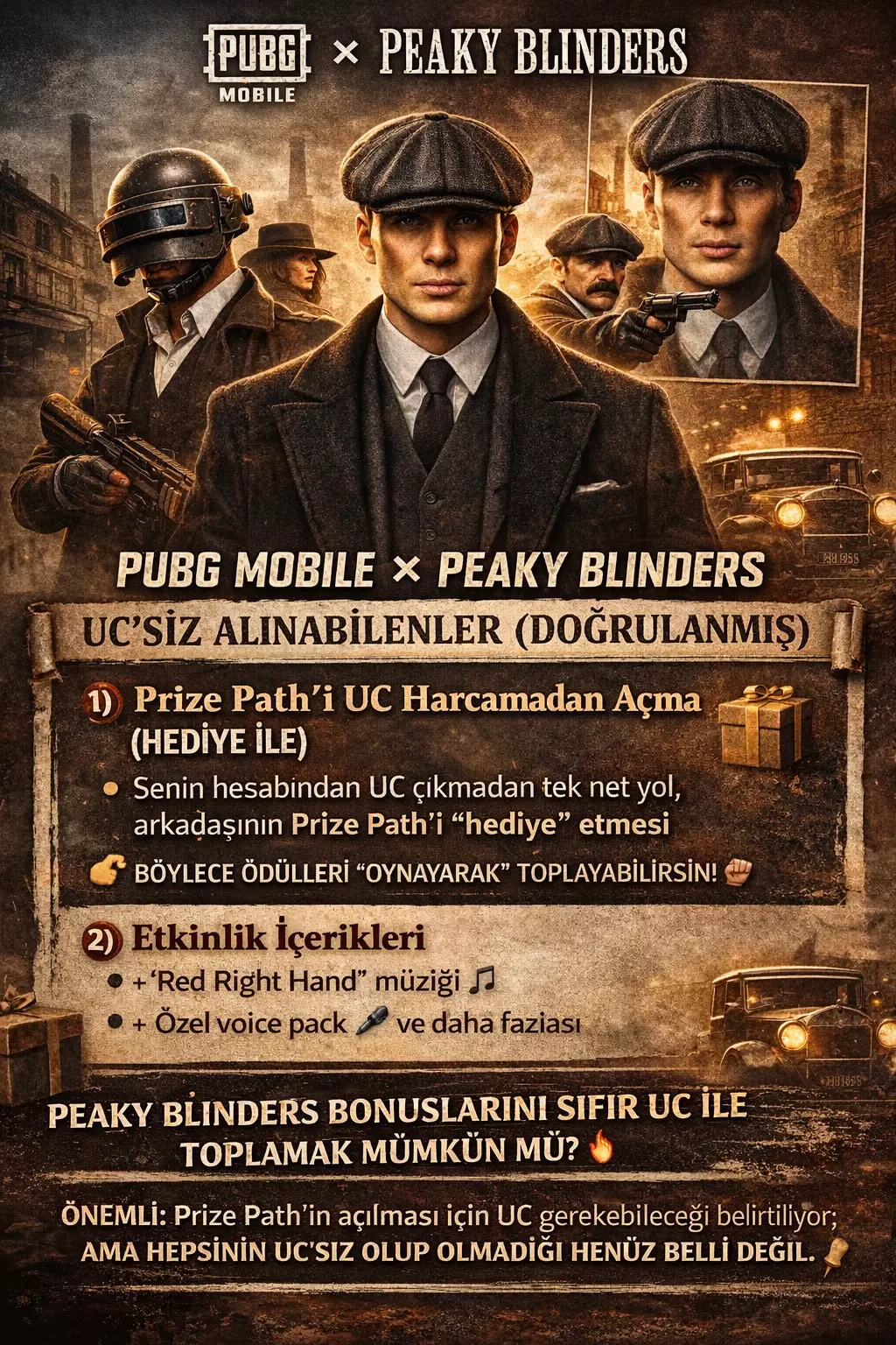 PUBG MOBILE × Peaky Blinders: UC’siz alınabilenler ve Görev Takvimi PUBG MOBILE × Peaky Blinders: UC’siz alınabilenler ve Görev Takvimi