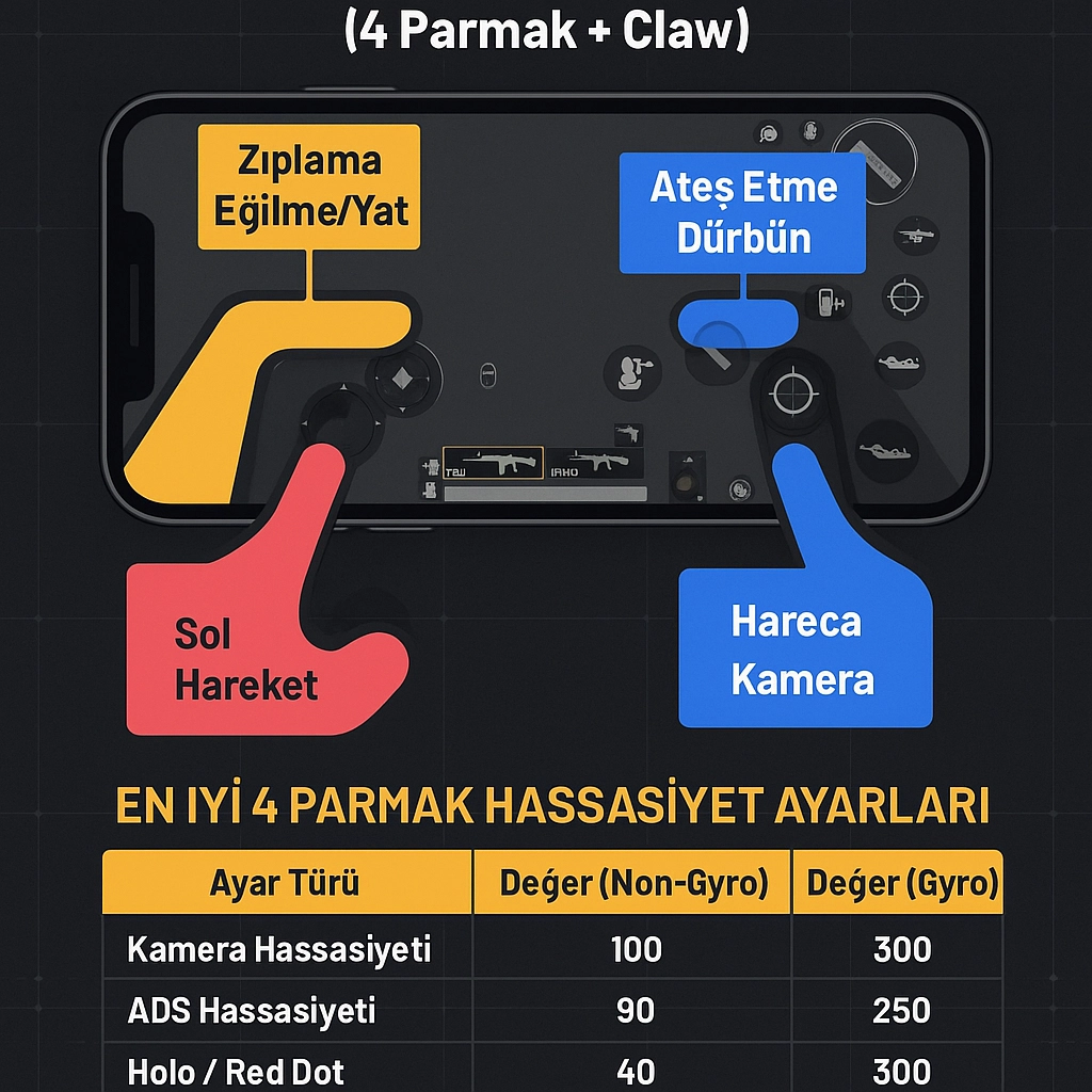 PUBG Mobile En İyi Kontrol Ayarları (4 Parmak) 2025– Profesyonel Oyuncu Rehberi