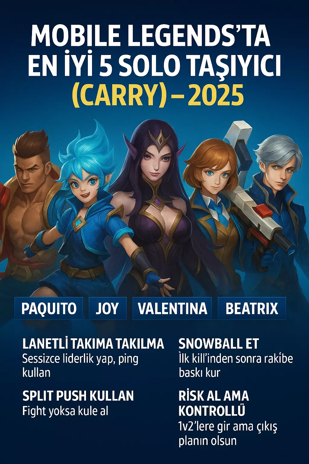 Mobile Legends'ta En İyi 5 Solo Taşıyıcı (Carry)–2025 Tek Başına Maç Kazanma