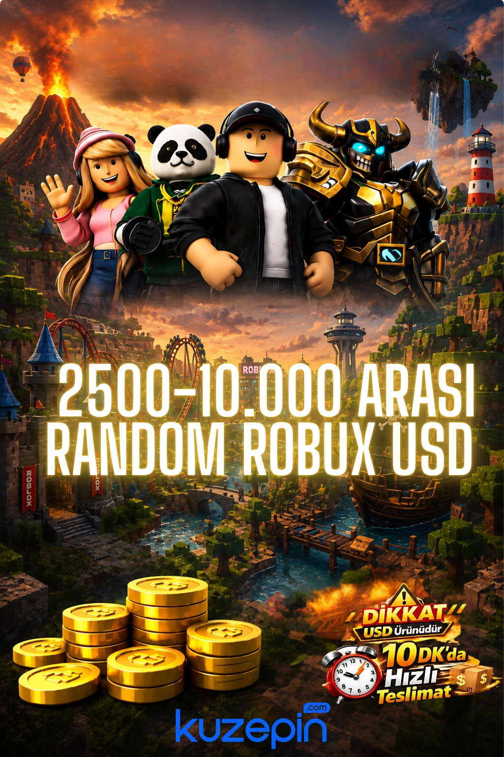Roblox 2500-10000 Arası Random Robux USD