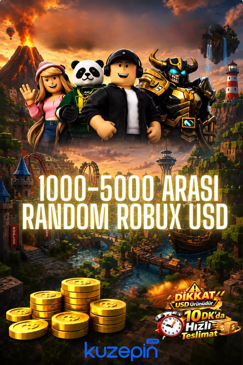 Roblox 1000-5000 Arası Random Robux USD