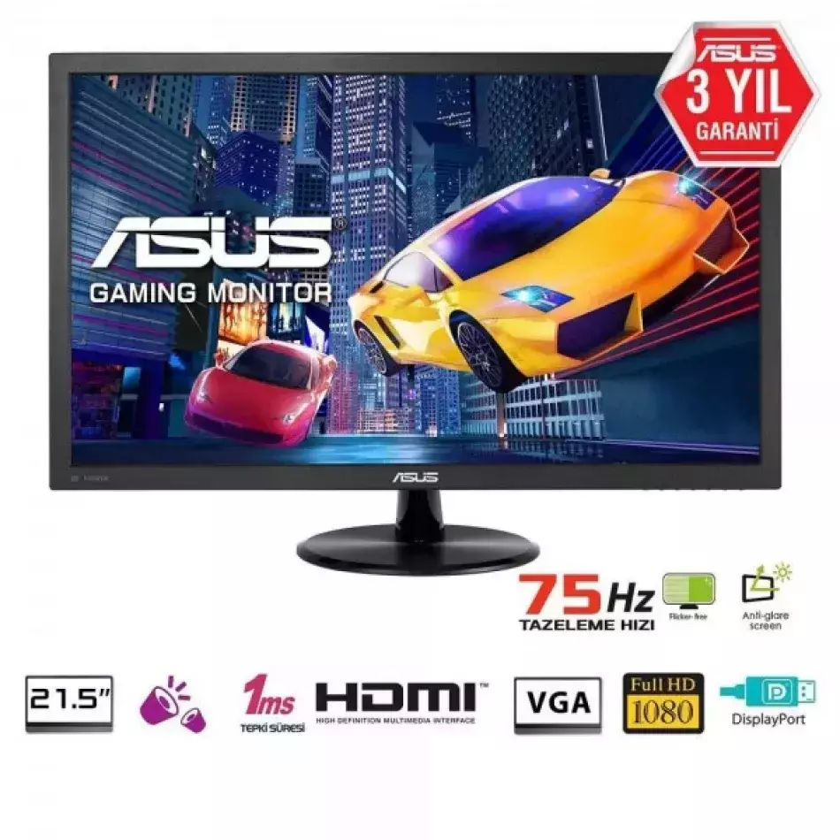 ASUS 21.5" VP228QG 75Hz 1ms VGA HDMI DP FHD Freesync Gaming Monitör