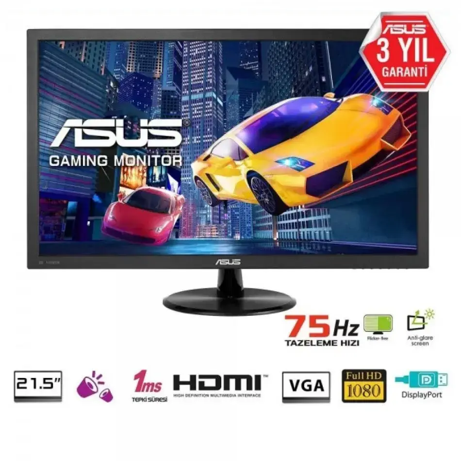 ASUS 21.5" VP228QG 75Hz 1ms VGA HDMI DP FHD Freesync Gaming Monitör