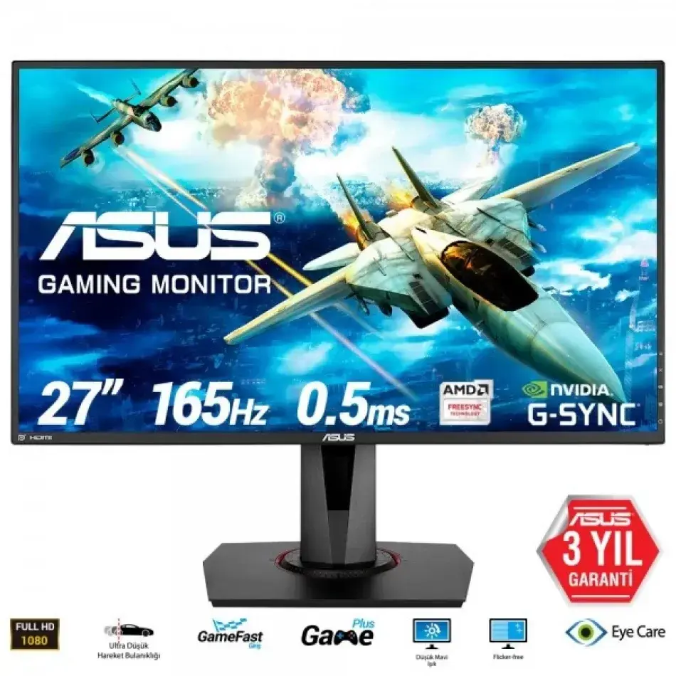 ASUS 27" VG278QR 165Hz 0.5ms DVI-D HDMI DP Freesync ve G-sync Uyumlu Gaming Monitör