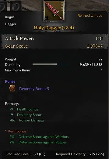Holy Dagger 8.4 ve Rogue 85/5 Char