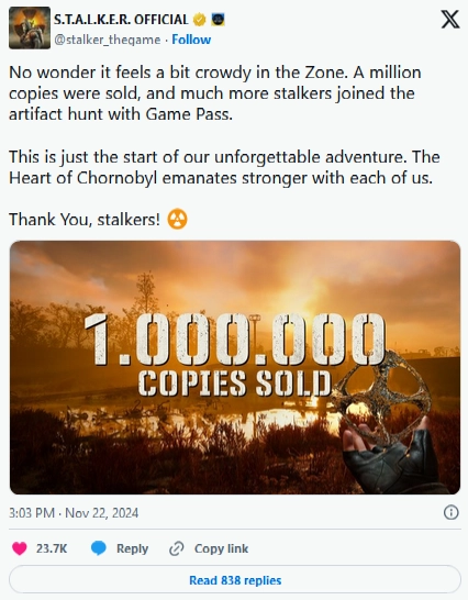 STALKER 2’nin satışları 1 milyonu aştı STALKER 2’nin satışları 1 milyonu aştı